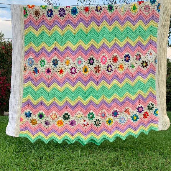 Hand Crafted Other - Handmade Wool knit blanket large 90'' X 60''